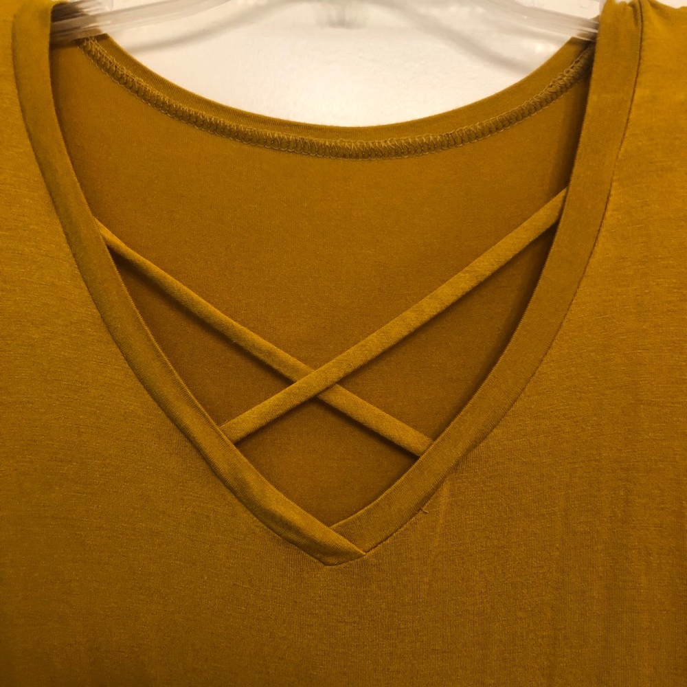 Women’s mustard cross cross tee